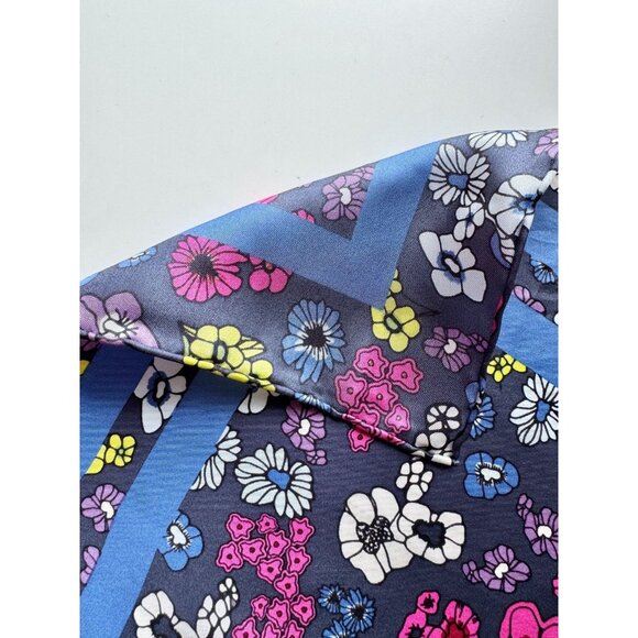 NWT ETEREO Blue Pink Floral Silk Twill 27" x 27" Square Scarf - Picture 8 of 11